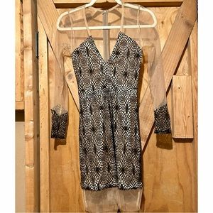 AKIRA: Black and Beige Sheer Lace Bodycon Dress